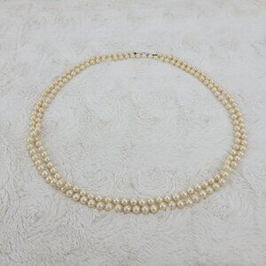 1950's Double Row Pink Faux Pearl Opera Length Necklace by G Silver